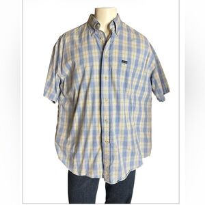 Men's Blue and Yellow Plaid Short sleeve Shirt faconnable
